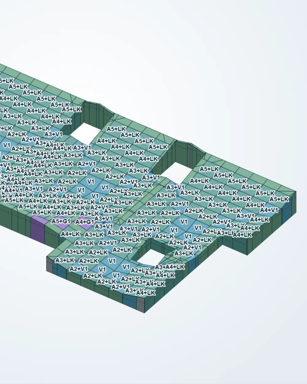 A 3D fektetési terv: a lejtésképző elemek térben, kóddal és vastagsággal